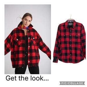 Eddie Bauer Red & Black Buffalo Plaid Fleece Lined Shirt Jacket Mens Size Small